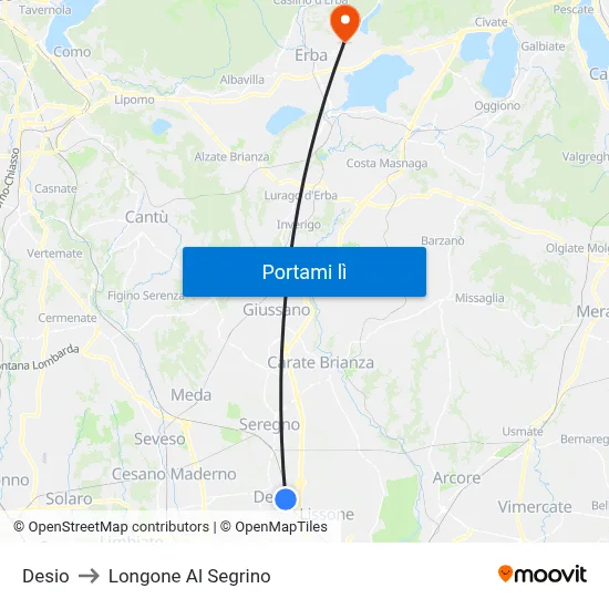 Desio to Longone Al Segrino map