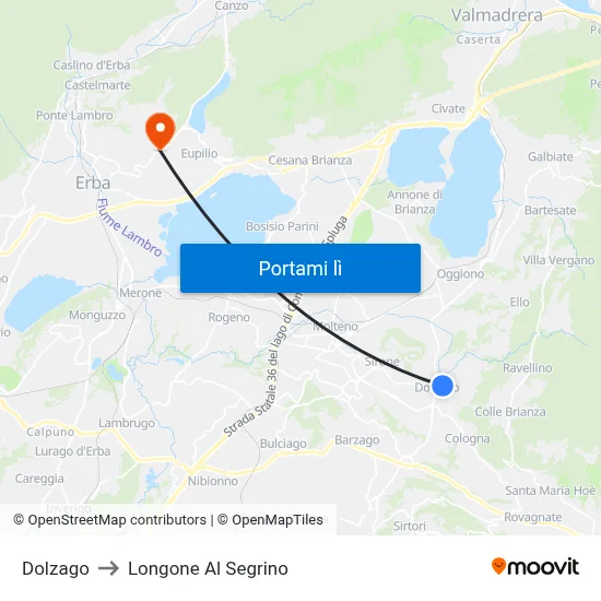 Dolzago to Longone Al Segrino map