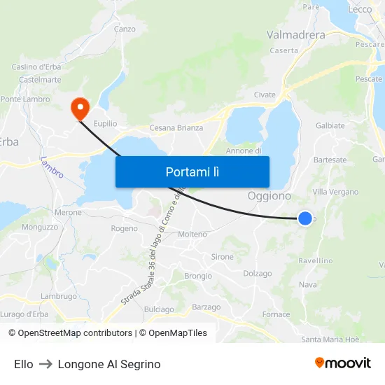 Ello to Longone Al Segrino map