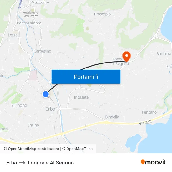 Erba to Longone Al Segrino map