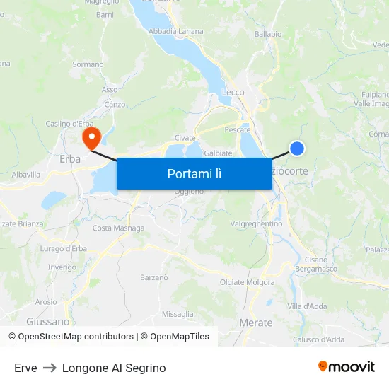 Erve to Longone Al Segrino map