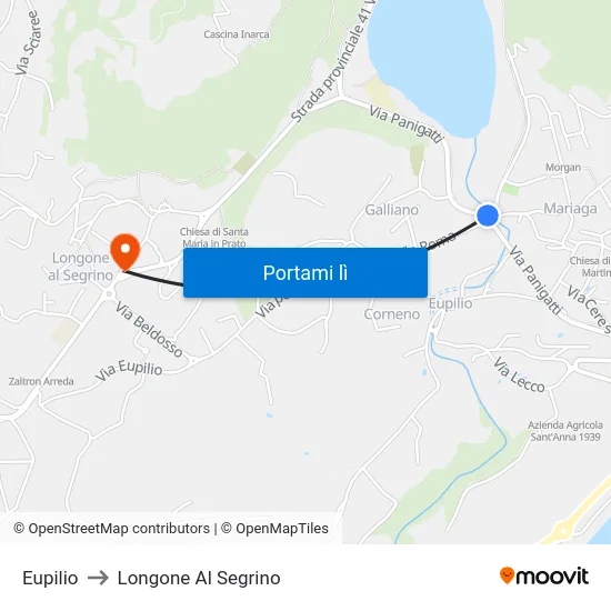 Eupilio to Longone Al Segrino map