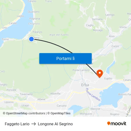 Faggeto Lario to Longone Al Segrino map