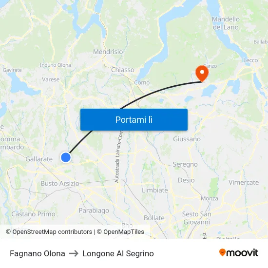 Fagnano Olona to Longone Al Segrino map