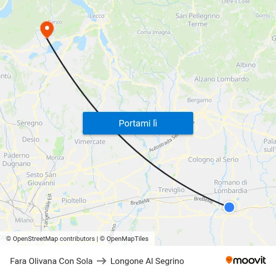 Fara Olivana Con Sola to Longone Al Segrino map