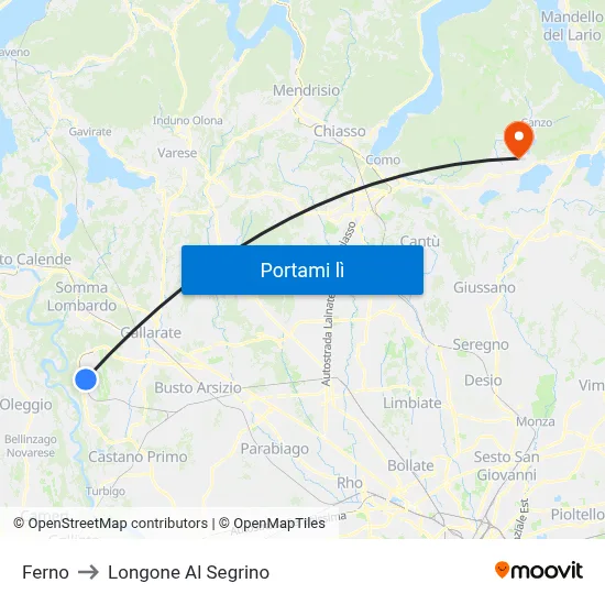 Ferno to Longone Al Segrino map