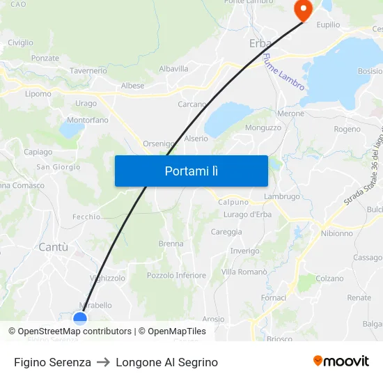Figino Serenza to Longone Al Segrino map