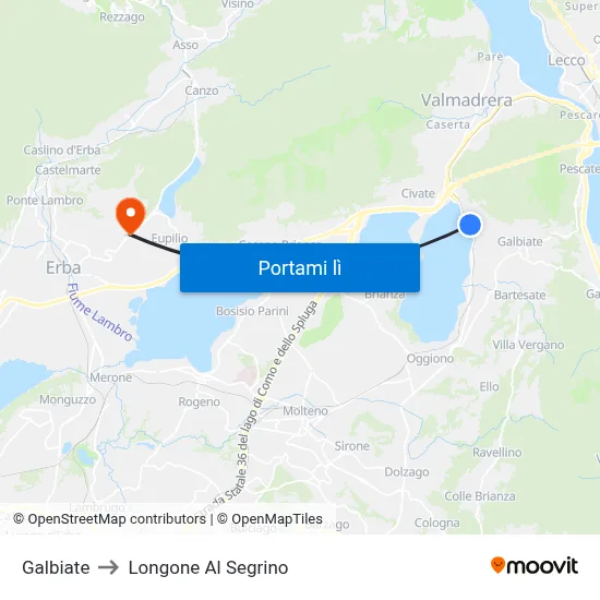 Galbiate to Longone Al Segrino map