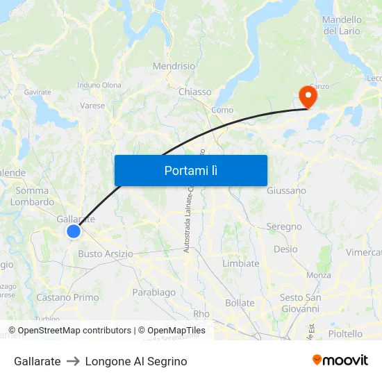 Gallarate to Longone Al Segrino map