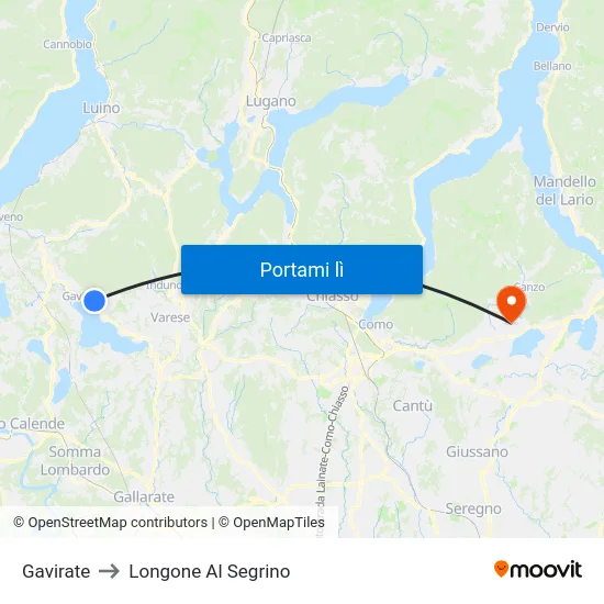 Gavirate to Longone Al Segrino map