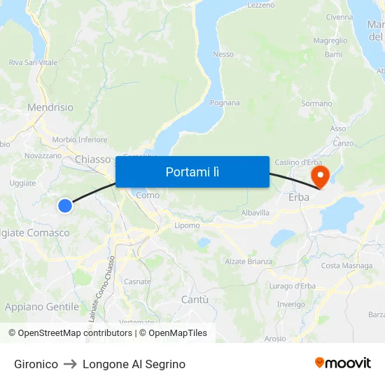 Gironico to Longone Al Segrino map