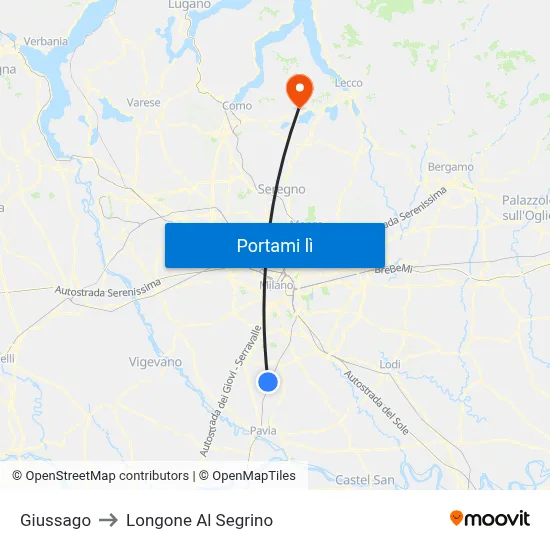 Giussago to Longone Al Segrino map