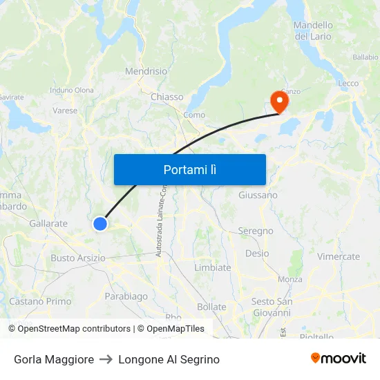 Gorla Maggiore to Longone Al Segrino map