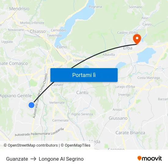 Guanzate to Longone Al Segrino map