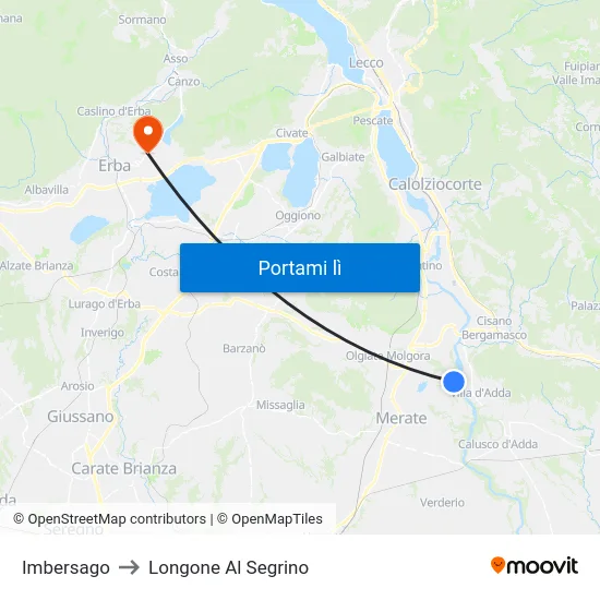 Imbersago to Longone Al Segrino map