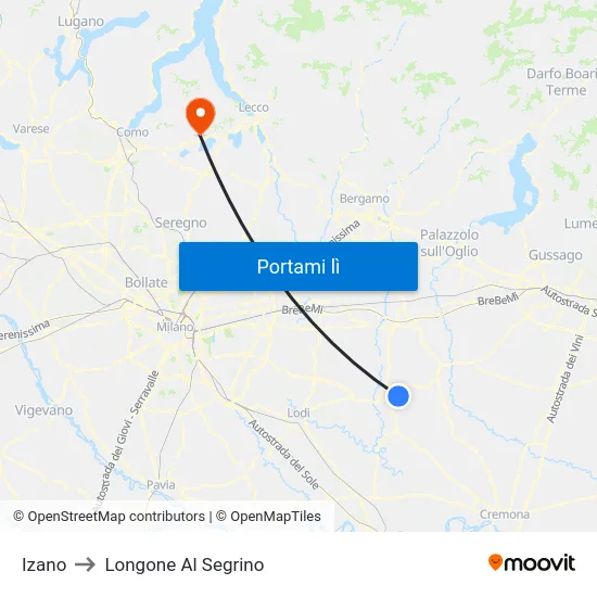 Izano to Longone Al Segrino map