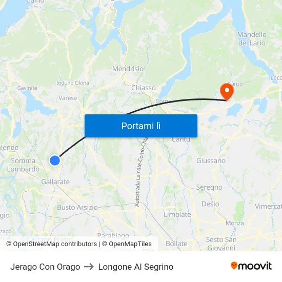 Jerago Con Orago to Longone Al Segrino map