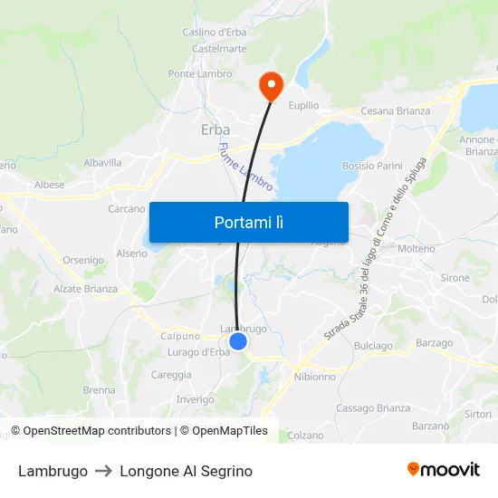 Lambrugo to Longone Al Segrino map