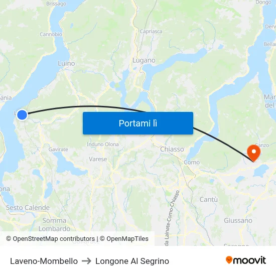 Laveno-Mombello to Longone Al Segrino map
