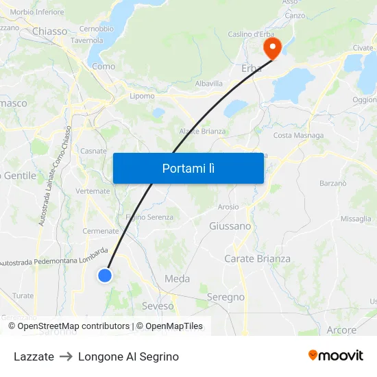 Lazzate to Longone Al Segrino map