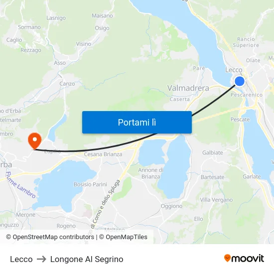 Lecco to Longone Al Segrino map