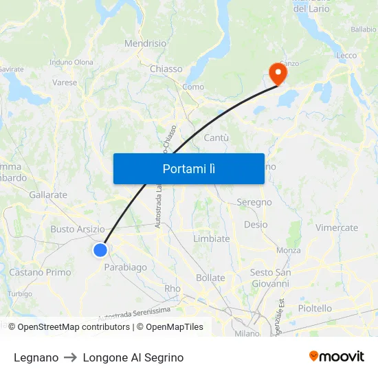 Legnano to Longone Al Segrino map