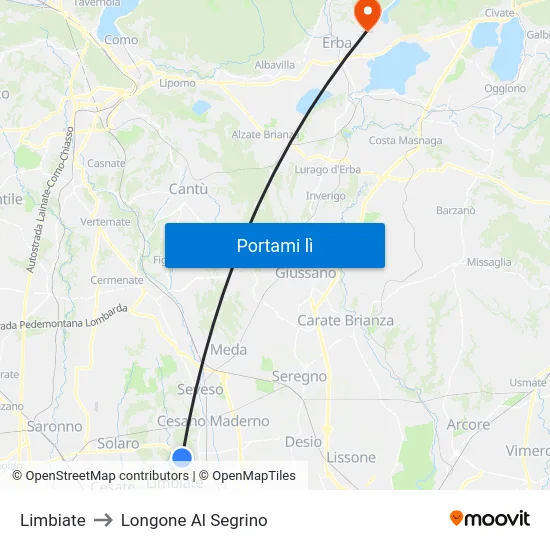Limbiate to Longone Al Segrino map
