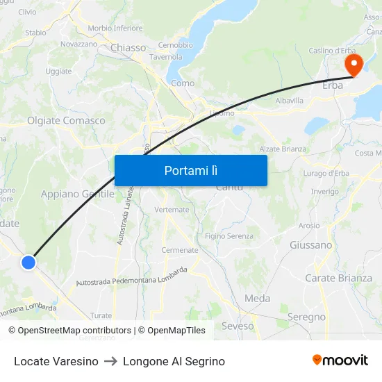 Locate Varesino to Longone Al Segrino map