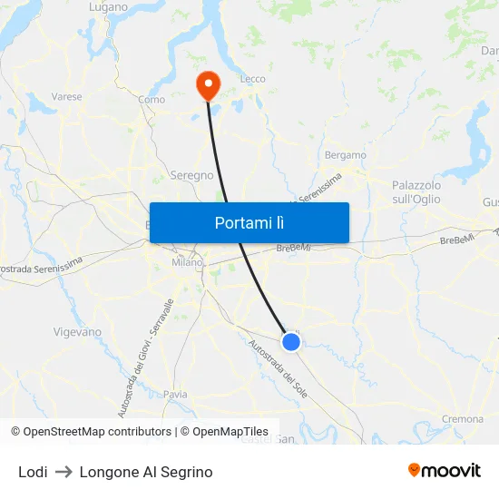 Lodi to Longone Al Segrino map