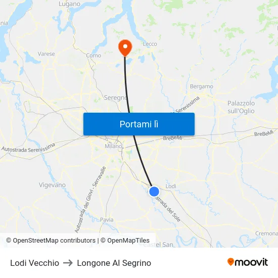 Lodi Vecchio to Longone Al Segrino map