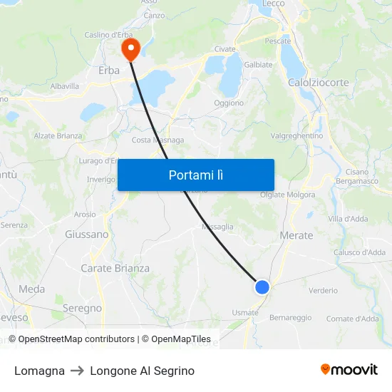 Lomagna to Longone Al Segrino map
