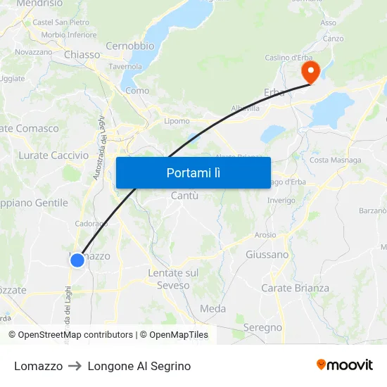 Lomazzo to Longone Al Segrino map