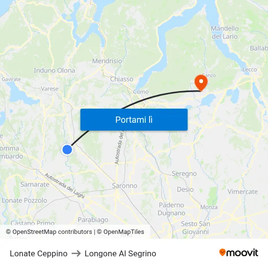 Lonate Ceppino to Longone Al Segrino map