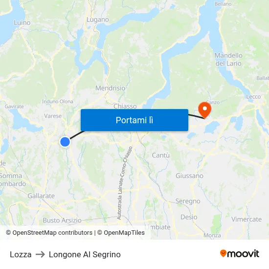 Lozza to Longone Al Segrino map