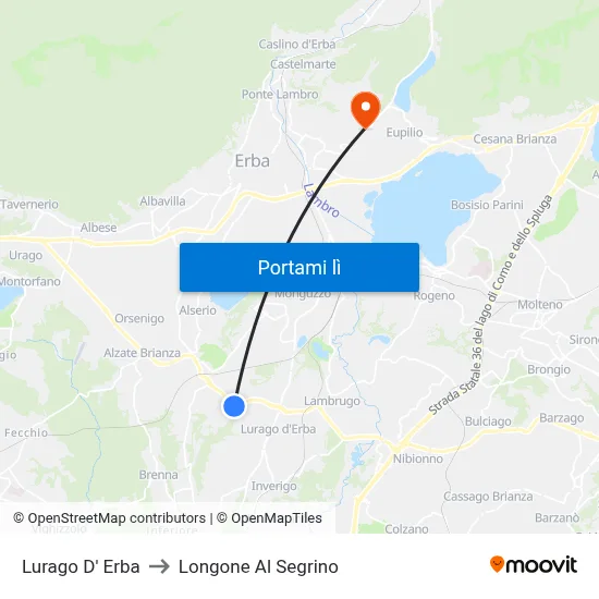 Lurago D' Erba to Longone Al Segrino map