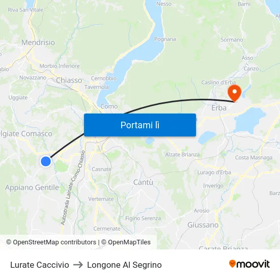 Lurate Caccivio to Longone Al Segrino map