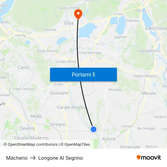 Macherio to Longone Al Segrino map