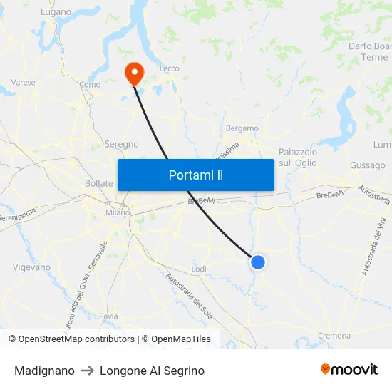 Madignano to Longone Al Segrino map