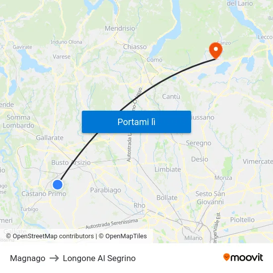 Magnago to Longone Al Segrino map
