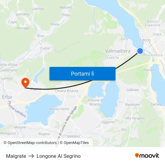 Malgrate to Longone Al Segrino map
