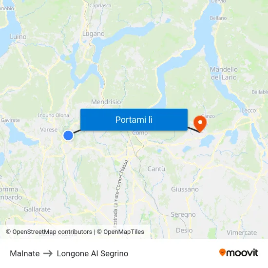 Malnate to Longone Al Segrino map