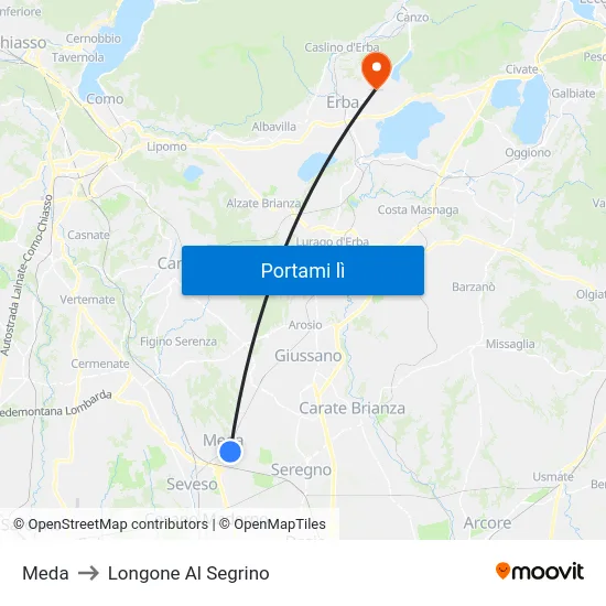 Meda to Longone Al Segrino map
