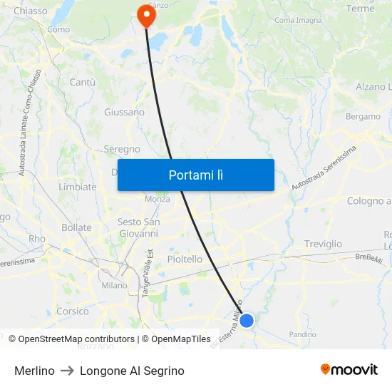 Merlino to Longone Al Segrino map