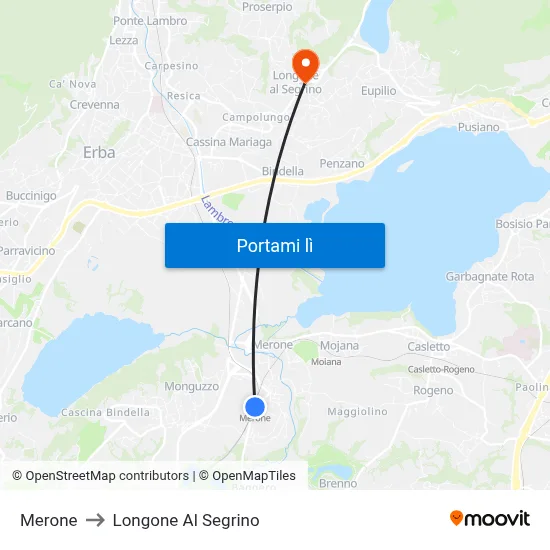 Merone to Longone Al Segrino map