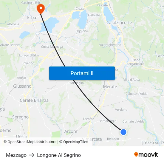 Mezzago to Longone Al Segrino map