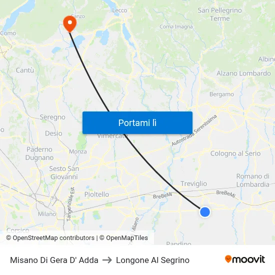 Misano Di Gera D' Adda to Longone Al Segrino map