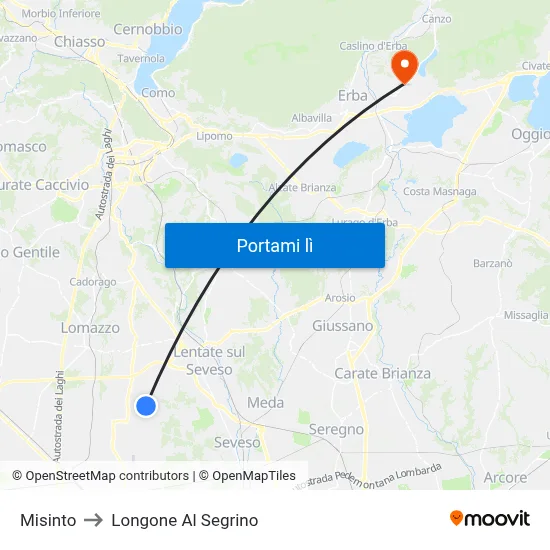Misinto to Longone Al Segrino map