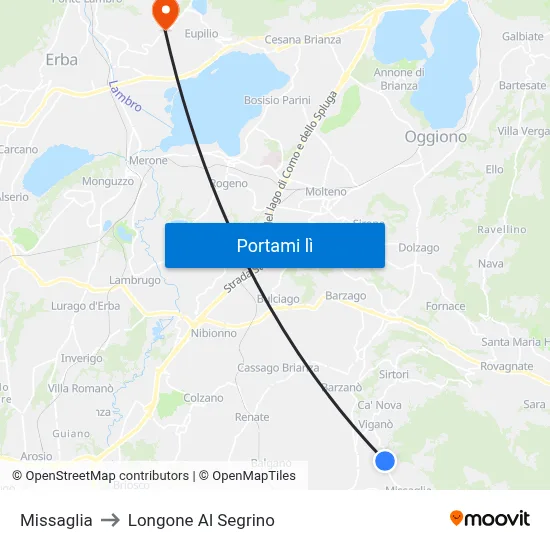 Missaglia to Longone Al Segrino map