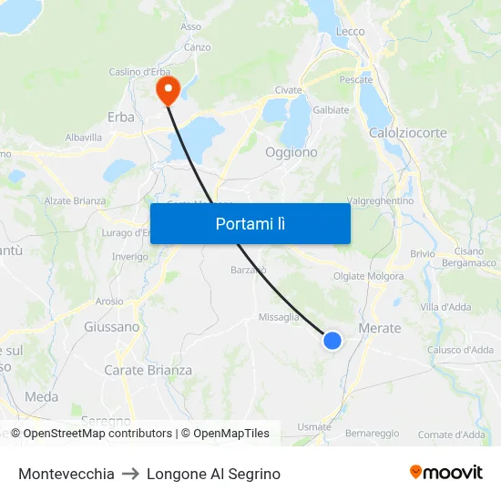 Montevecchia to Longone Al Segrino map
