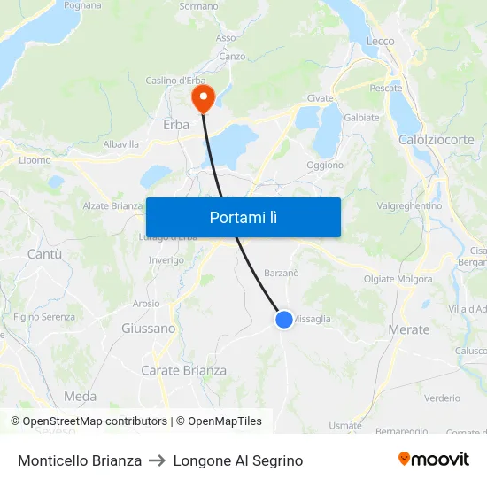 Monticello Brianza to Longone Al Segrino map